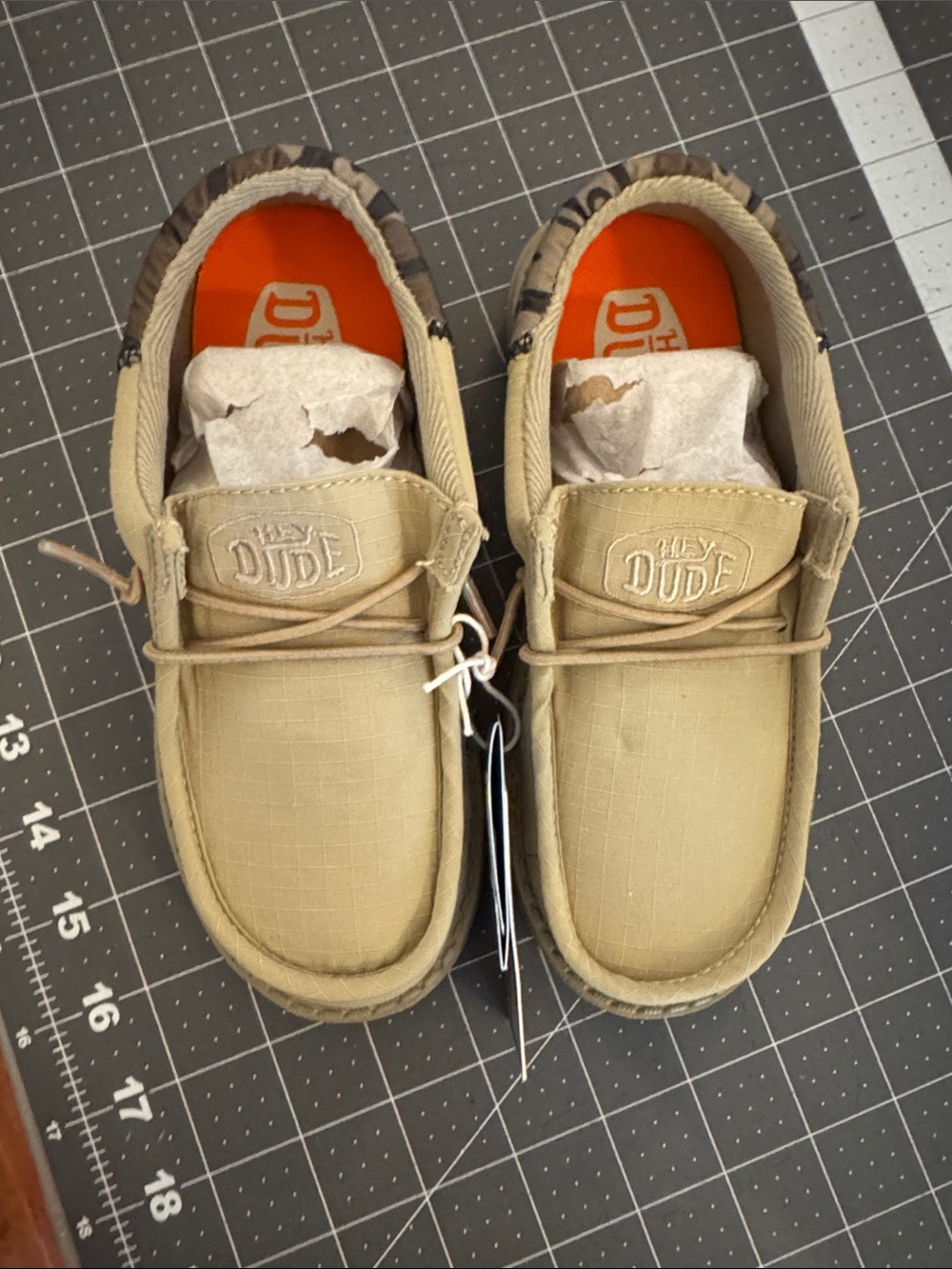 Hey Dude Kids Tan Slip-on shoes with camo detail